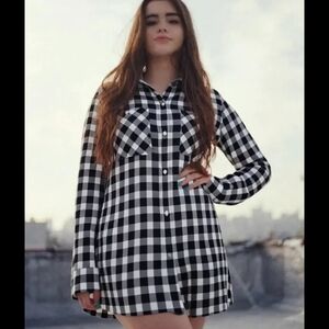 Roxy Black and White Gingham Button-Down Shirt Dress
